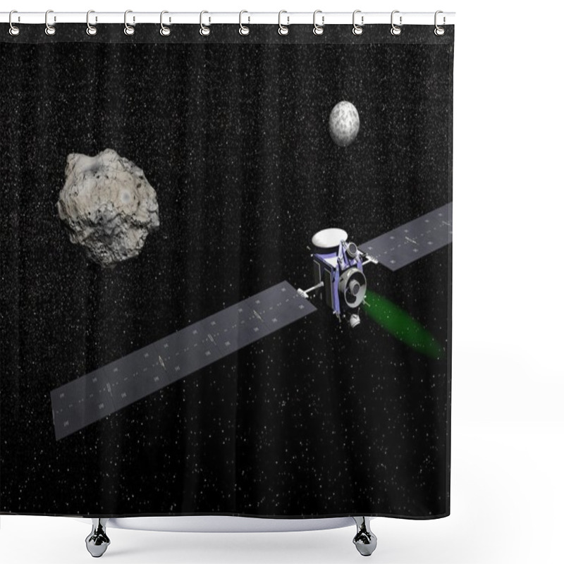 Personality  Dawn Spacecraft, Vesta And Ceres - 3D Render Shower Curtains