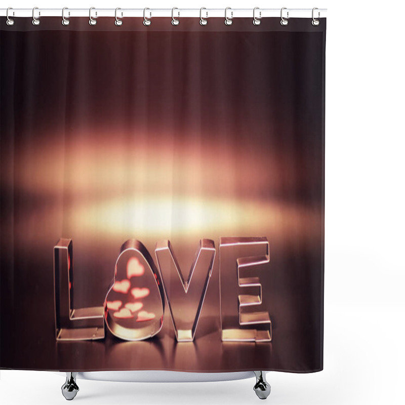 Personality  Wooden And Metal Letters Forming Word LOVE Written On Dark Black Shower Curtains