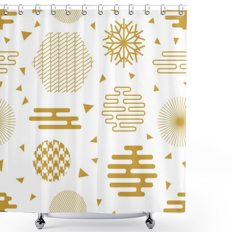 Personality  Chaotic Golden Geometric Festive Pattern. Shower Curtains