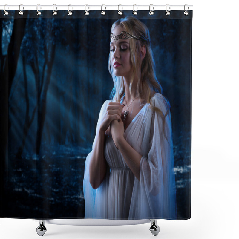 Personality  Elven Girl In Night Forest Shower Curtains