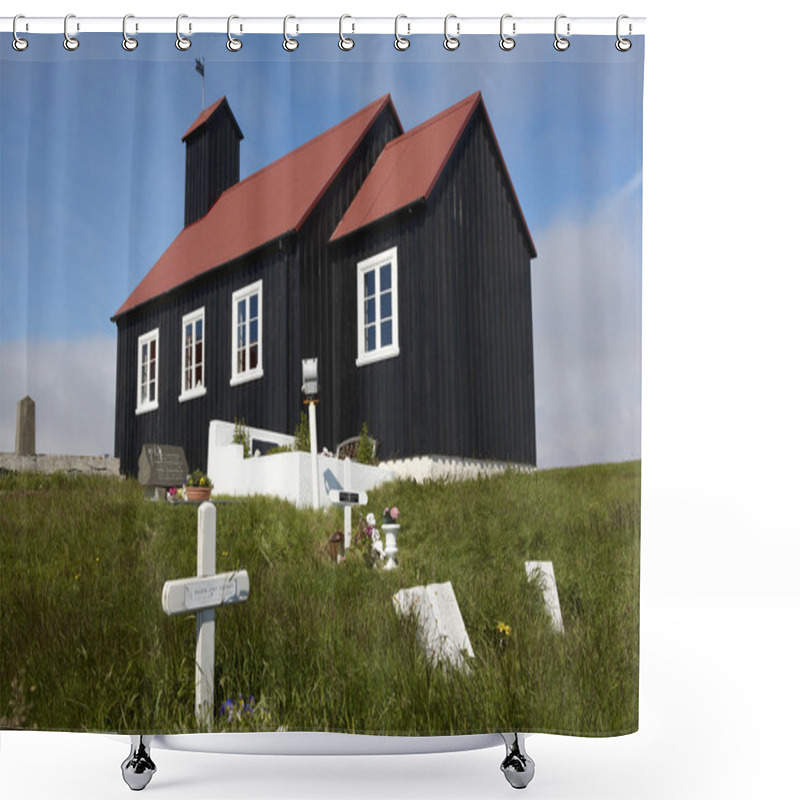 Personality  Iceland. Reykjanes Peninsula. Utskalar Church And Cemetery. Shower Curtains