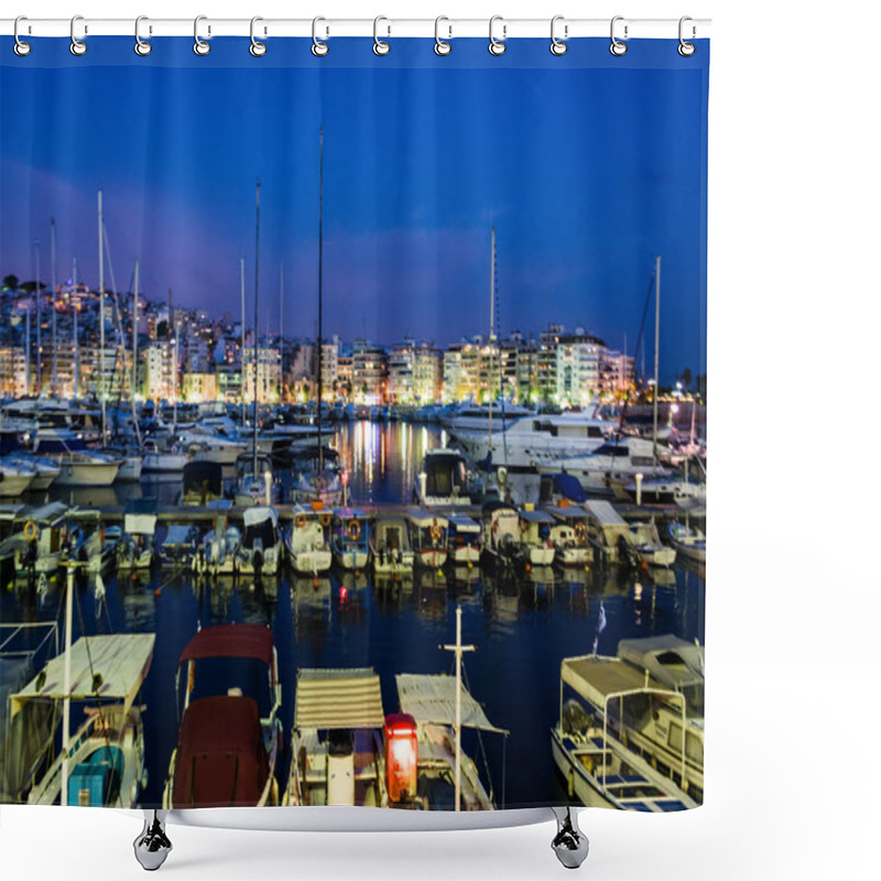 Personality  Piraeus Marina Port In The Night Shower Curtains