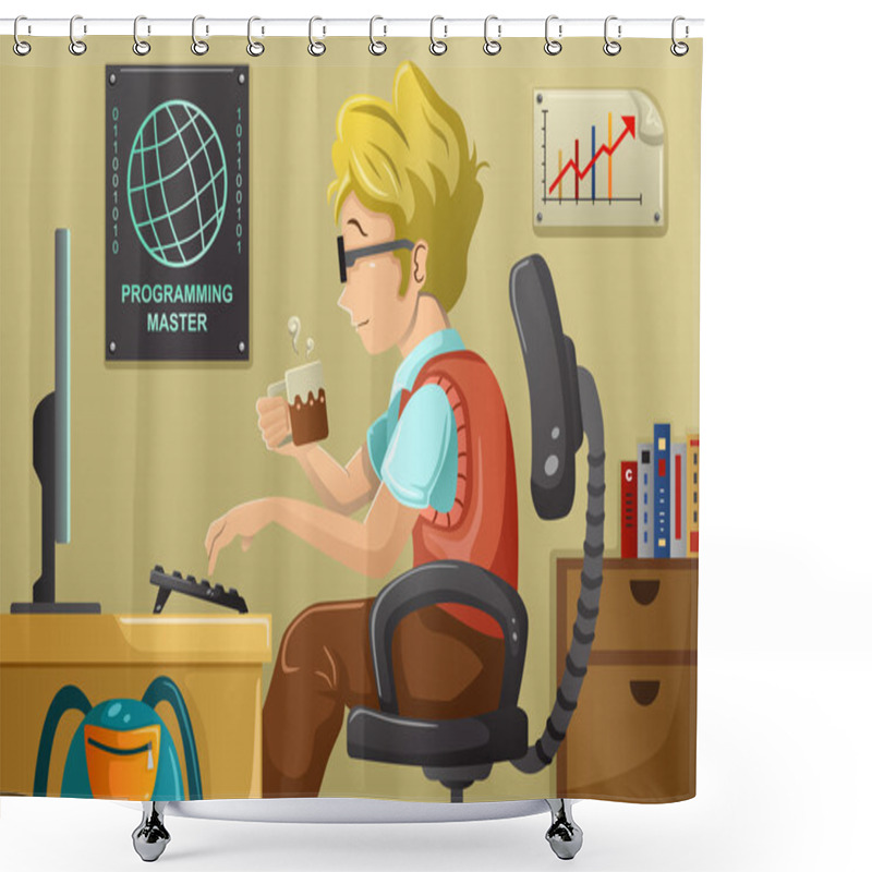 Personality  Computer Programmer Working On His Computer Shower Curtains