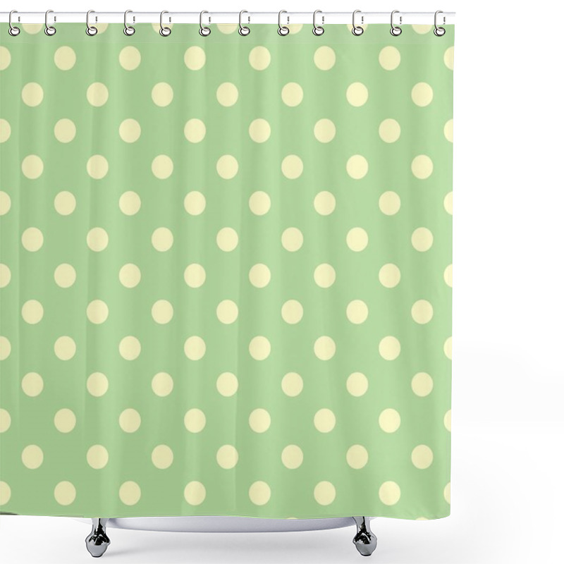 Personality  Seamless Vector Spring Or Summer Fresh Pattern With Yellow Polka Dots On A Retro Vintage Light Green Background. Shower Curtains