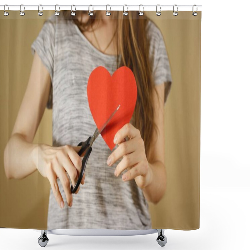 Personality  Female Hand Holding Red Valentines Card With Heart On Isolated B Shower Curtains