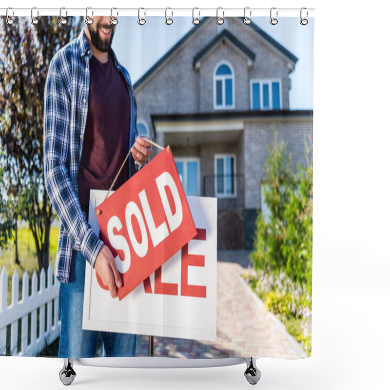 Personality  Man Hanging Sold Sign Shower Curtains