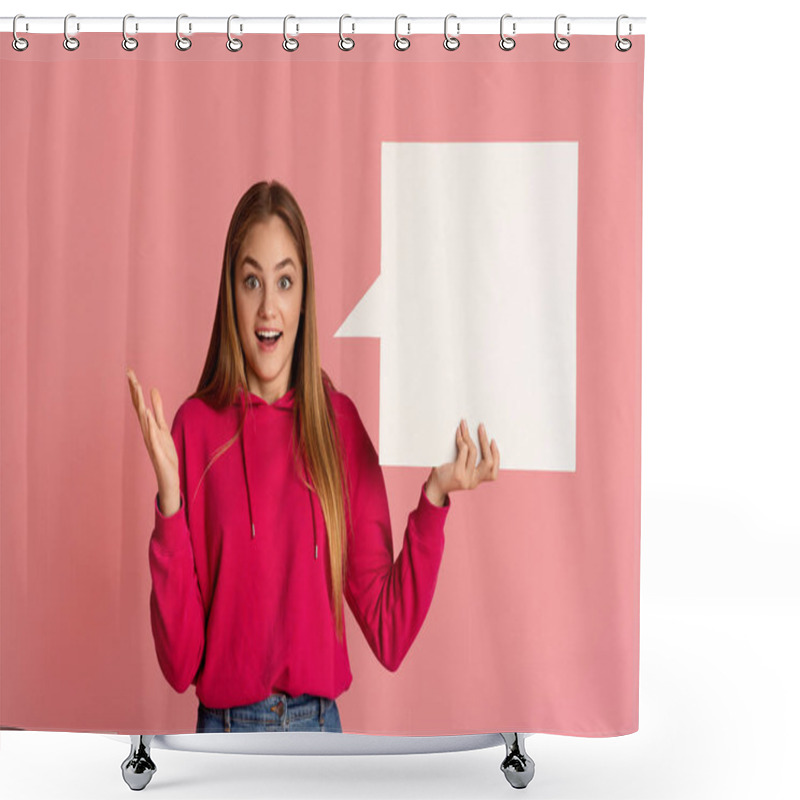 Personality  Teenager Girl Holds Abstract Place For Words Shower Curtains