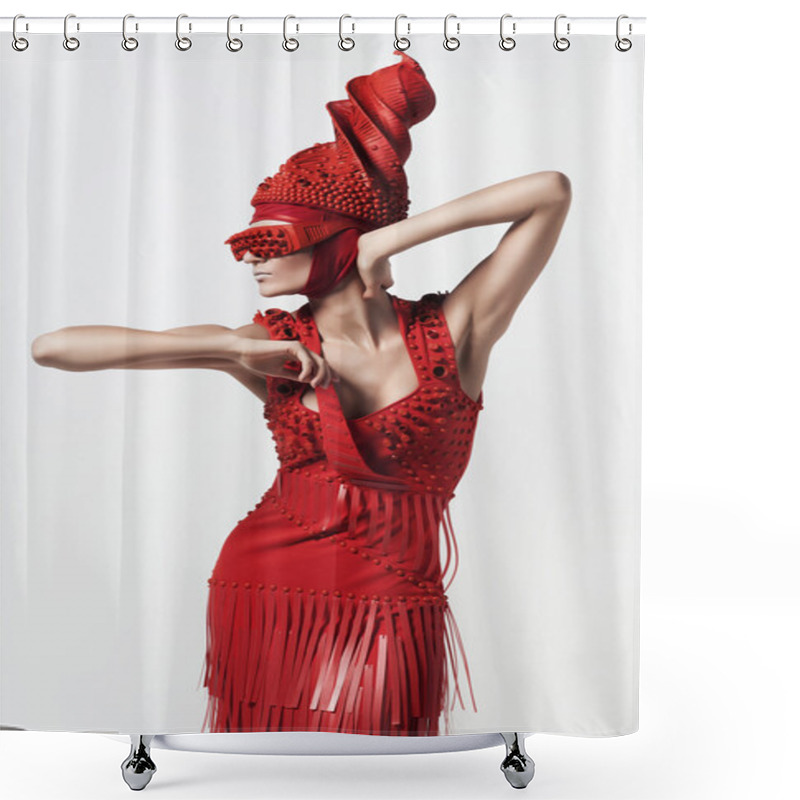 Personality  Woman In Creative Red Costume Shower Curtains