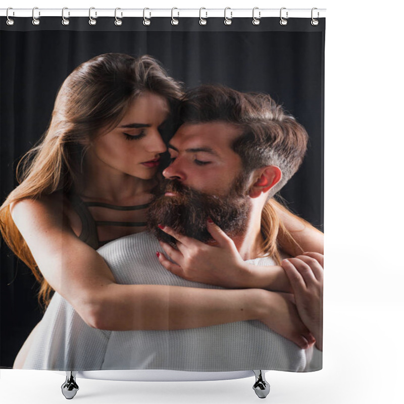 Personality  Happy Couple In Love Having Fun. Intimacy And Tenderness In Love. Romantic Portrait Of A Sensual Couple In Love. I Love You. Naughty And Passionate. Shower Curtains