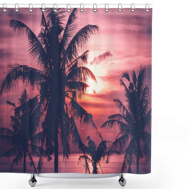 Personality  Tropical Sunset Over Sea With Coconut Palm Trees, Thailand  Shower Curtains