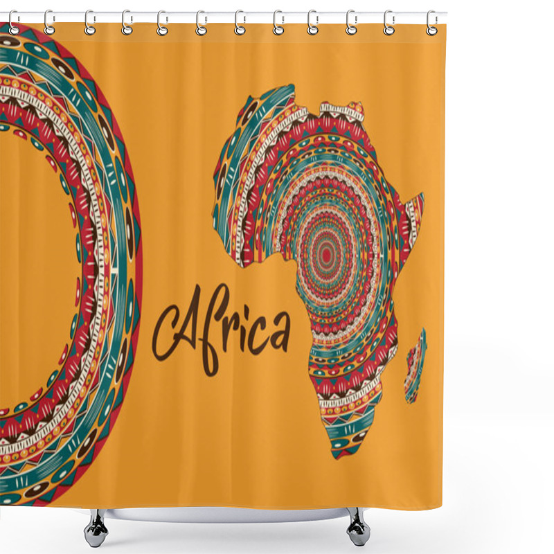 Personality  Africa Patterned Map. Banner With Tribal Traditional Grunge African Pattern, Elements, Concept Design. Vector Isolated On Orange Background  Shower Curtains