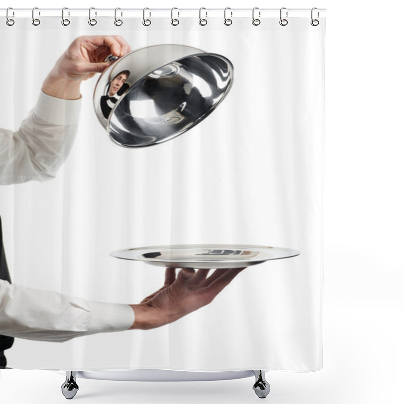 Personality  Hands Of Waiter With Cloche Lid Cover Shower Curtains