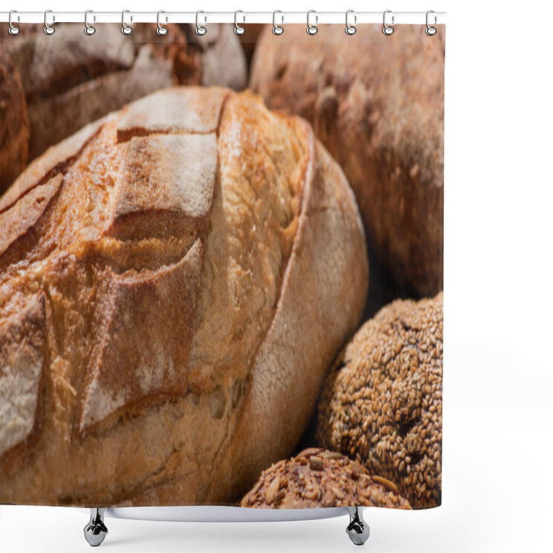 Personality  Close Up View Of Fresh Baked Brown And White Bread Shower Curtains