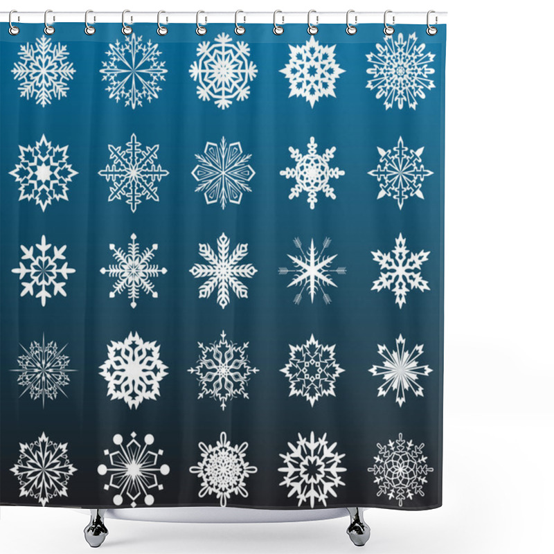 Personality  Snowflakes Vector Collection Isolated On Dark Blue Background. Shower Curtains