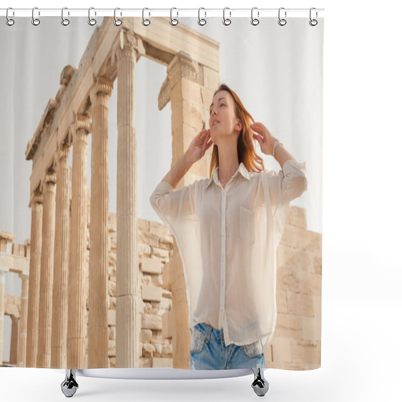 Personality  The Tourist Near The Acropolis Of Athens, Greece Shower Curtains