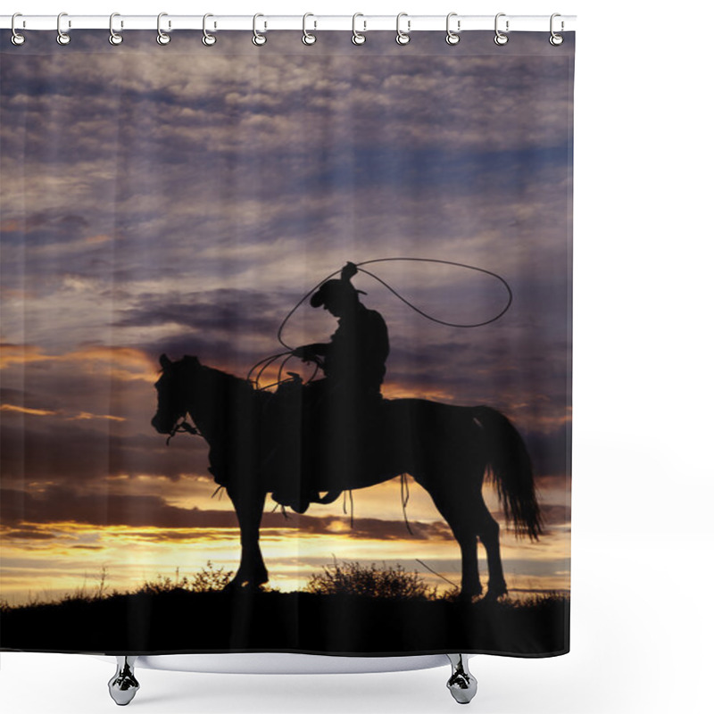 Personality  Cowboy On Horse Swinging Rope Shower Curtains