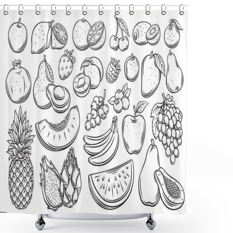 Personality  Fruits And Berries Outline Icons Set Shower Curtains