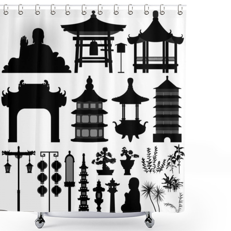 Personality  Chinese Asian Temple Shrine Relic Shower Curtains