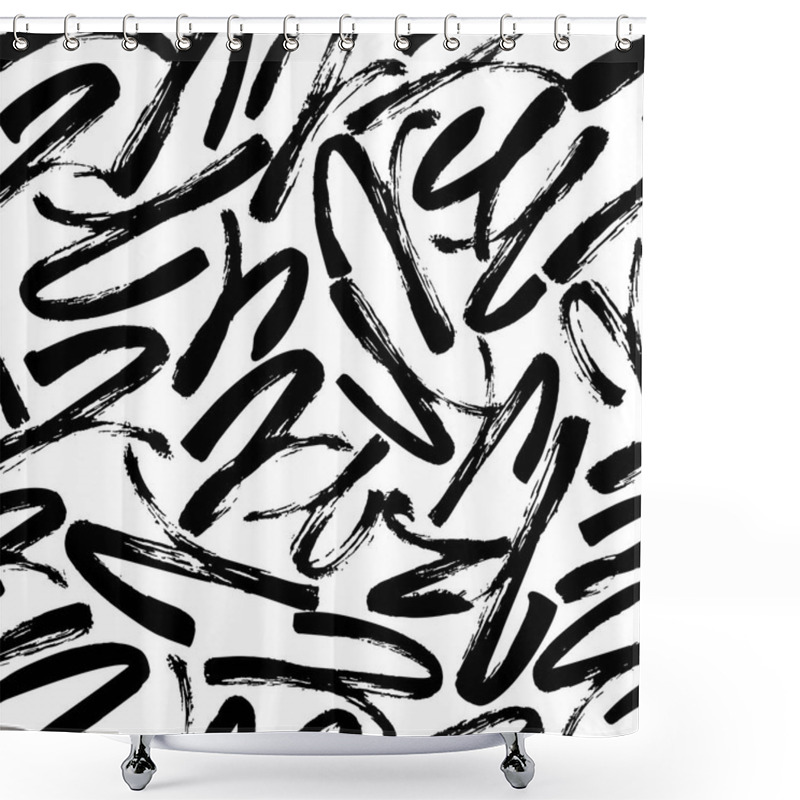 Personality  Seamless Pattern With Random Freehand Brush Strokes. Modern Monochrome Texture. Simple Geometric Texture. Chaotic Swirled Lines. Shower Curtains