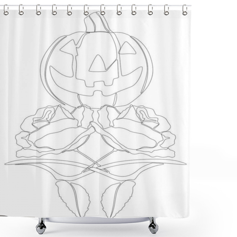 Personality  One Continuous Line Of Jack O' Lantern With Rose Flowers. Thin Line Illustration Vector Concept. Contour Drawing Creative Ideas. Shower Curtains