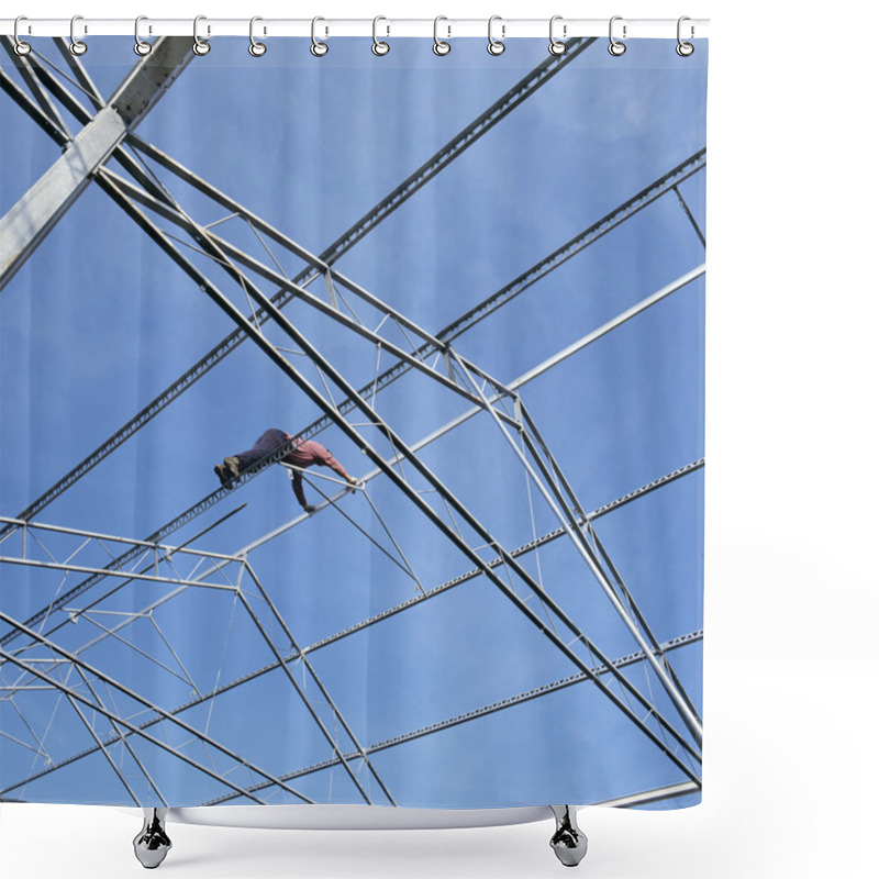 Personality  Construction Worker Building A Glasshouse Shower Curtains