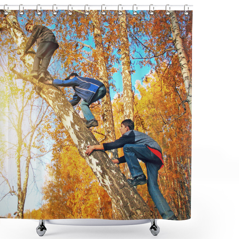 Personality  Boys On The Tree Shower Curtains