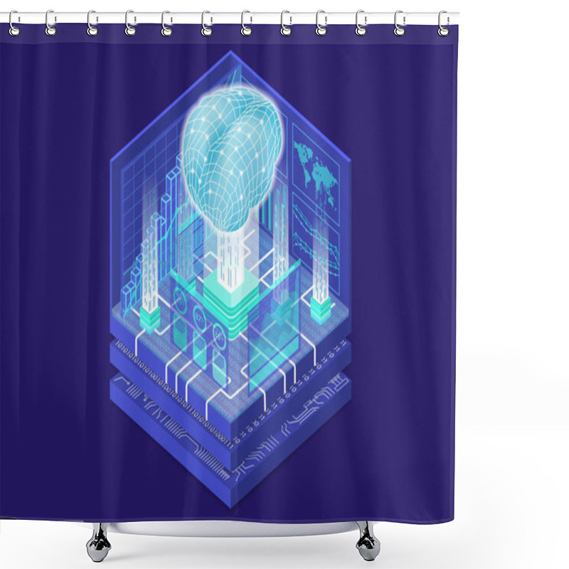 Personality  Artificial Intelligence And Internet Of Things Concept With Digital Brain And  As Isometric Vector Illustration Shower Curtains