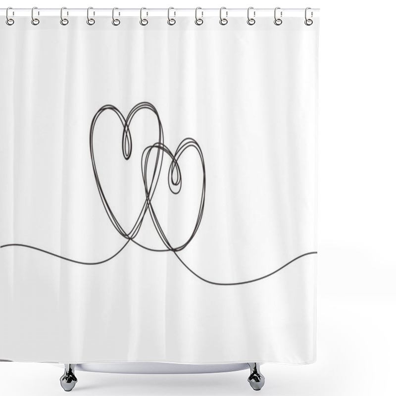 Personality  Continuous Line Drawing Of Love Sign With Two Hearts Embrace Minimalism Design Scribble Style. Shower Curtains