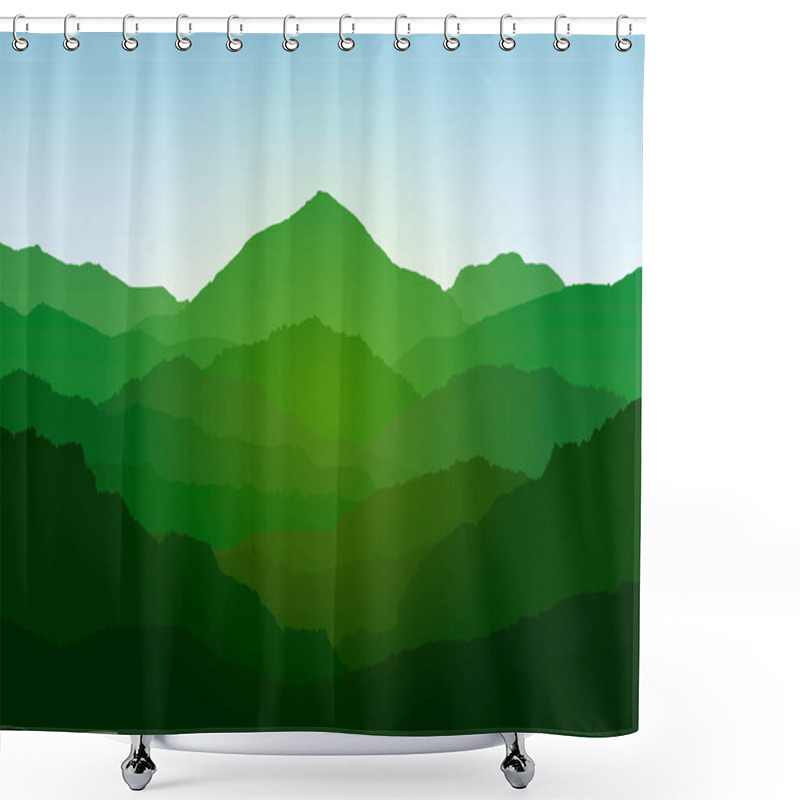 Personality  Landscape Mountains Nature Background. Silhouette Concept. Vector Shower Curtains