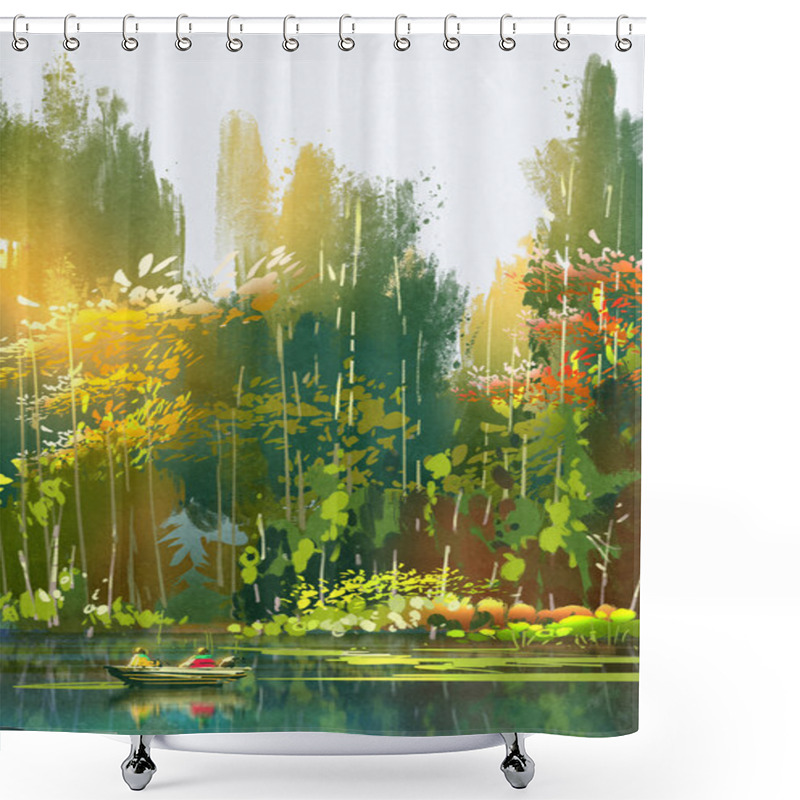 Personality  Boat On The Lake,summer Forest Shower Curtains