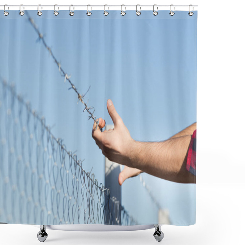 Personality  Male Hands On Barbed Wire Shower Curtains