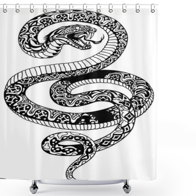 Personality  Angry Snake Tattoo Black And White Shower Curtains