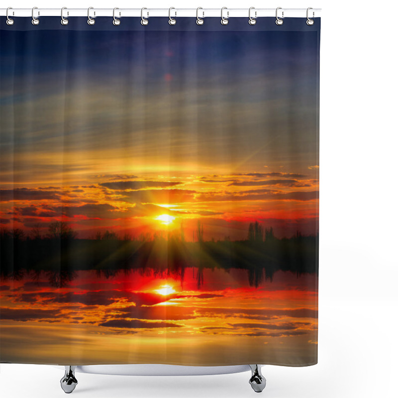 Personality  Sunset Over Lake Shower Curtains