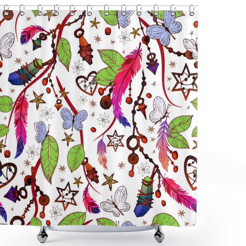 Personality  Ethnic Feather Seamless Pattern In Boho Style. Shower Curtains