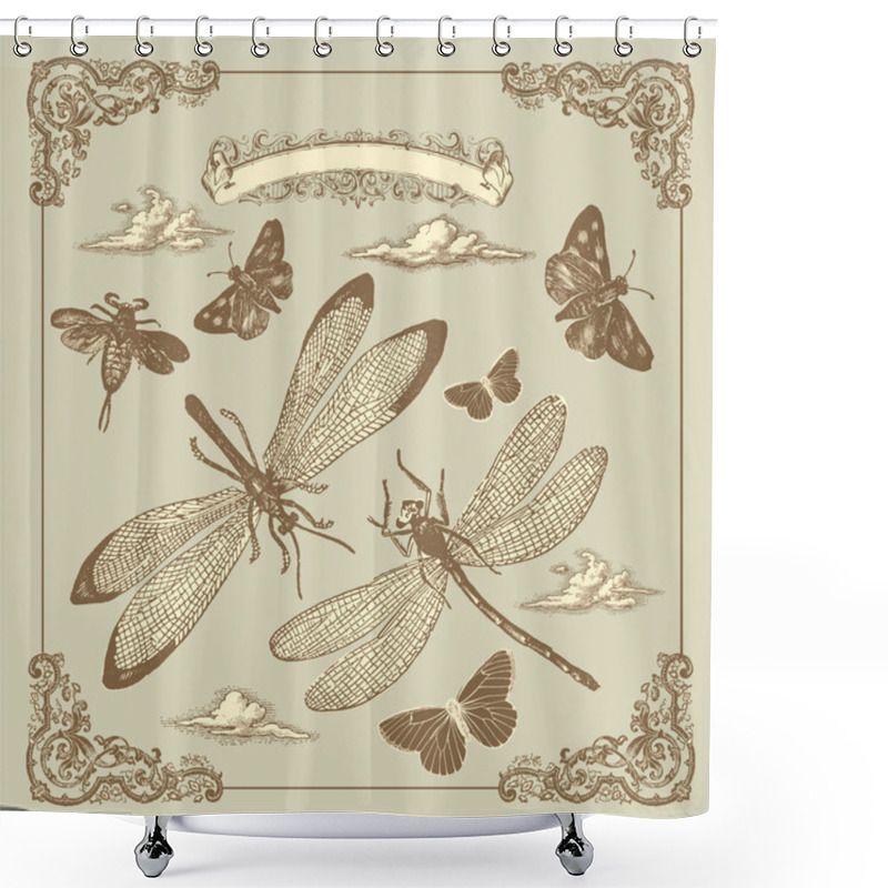 Personality  Retro Card With Butterflies Shower Curtains