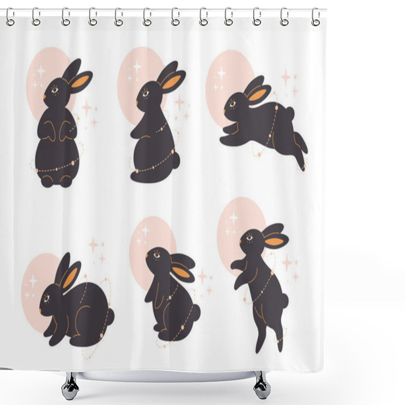 Personality  Cute Bunnies With Astrological Elements. Magician Rabbits. Year Of The Rabbit. Vector Illustration Shower Curtains