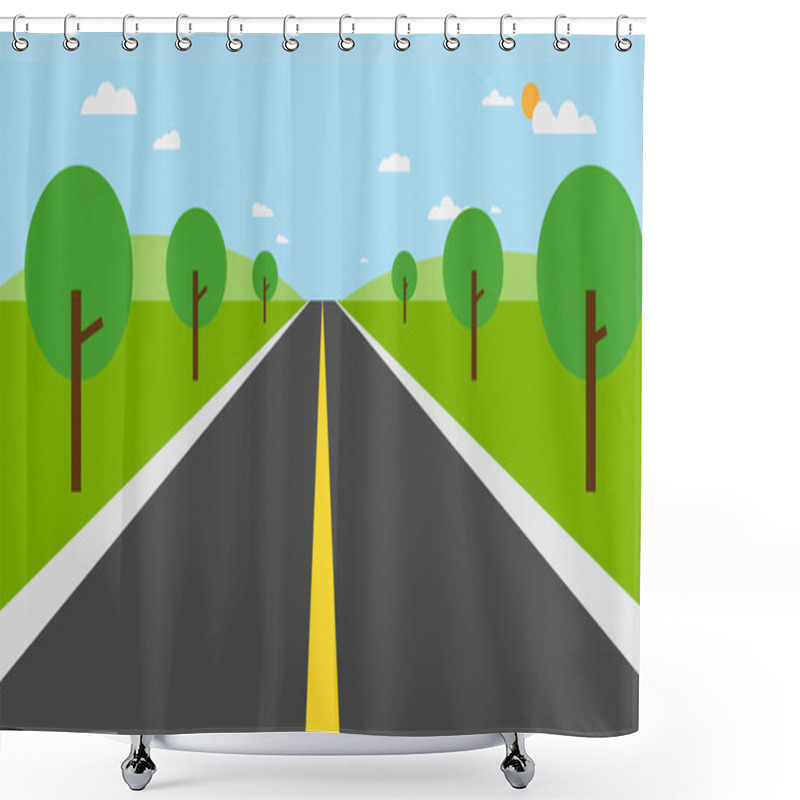 Personality  Nature Pathway With Sky Background.Street With Field , Hills , Clouds And Trees . Road With Nature Landscape Shower Curtains