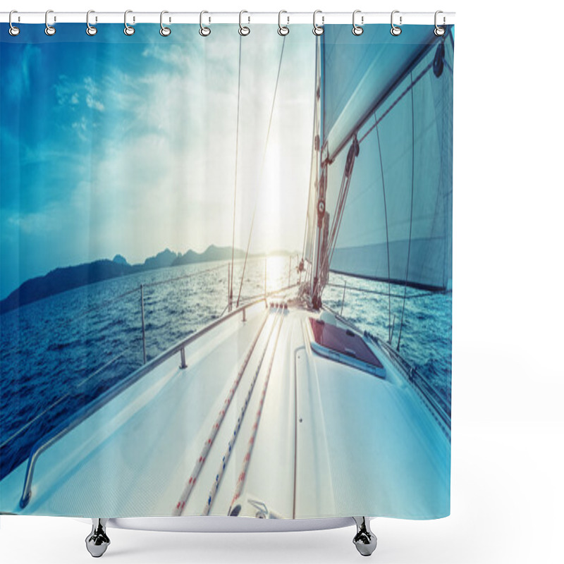 Personality  Sailing Boat Moving In The Sea Shower Curtains