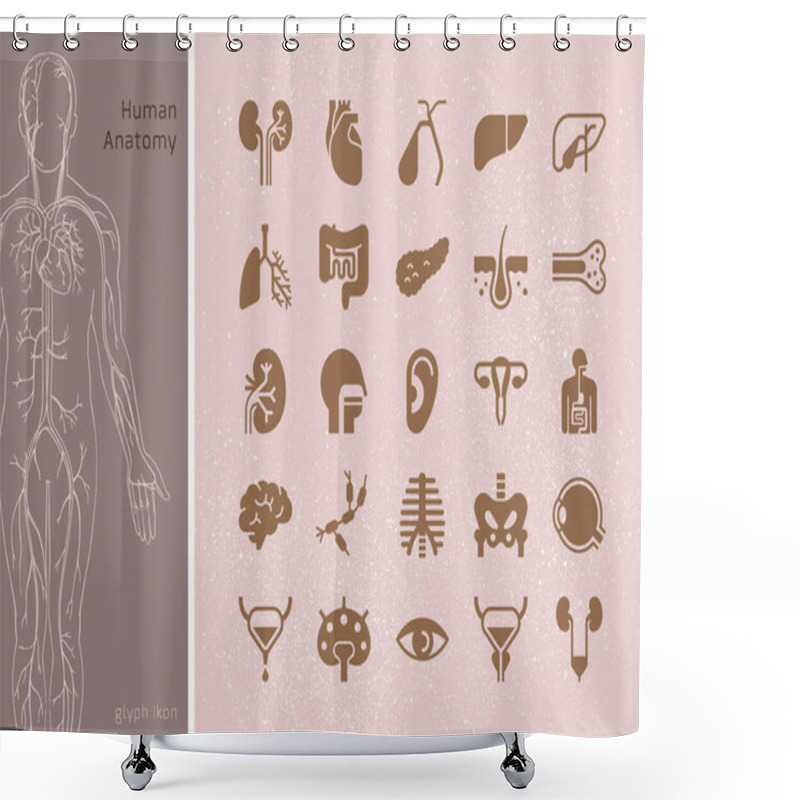 Personality  Large Set Of Linear Vector Icons Of Human Organs With Signatures. Shower Curtains