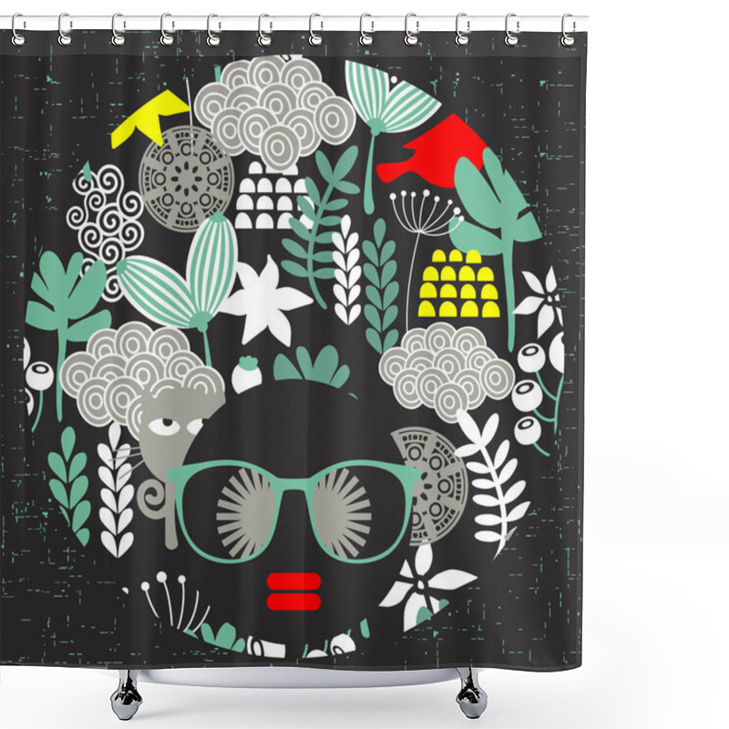 Personality  Black Head Woman With Strange  Hair Cut. Shower Curtains