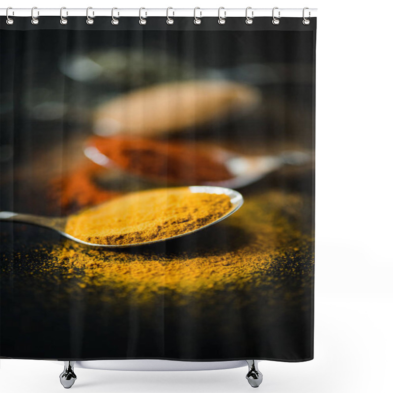 Personality  Spices And Herbs In Metal Spoon Shower Curtains