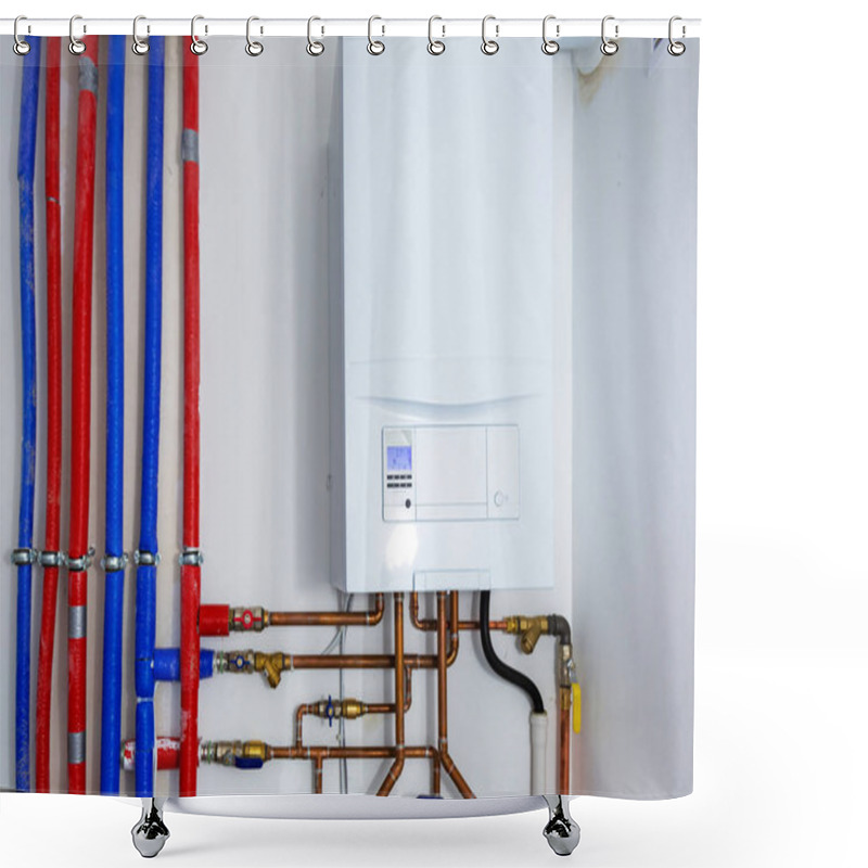 Personality  Pipes And Boiler Of Gas Heating System In The House Shower Curtains