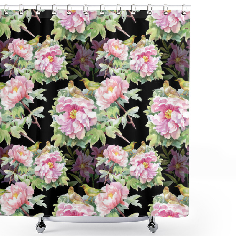 Personality  Pink And Purple Flowers, Leaves And Birds Shower Curtains