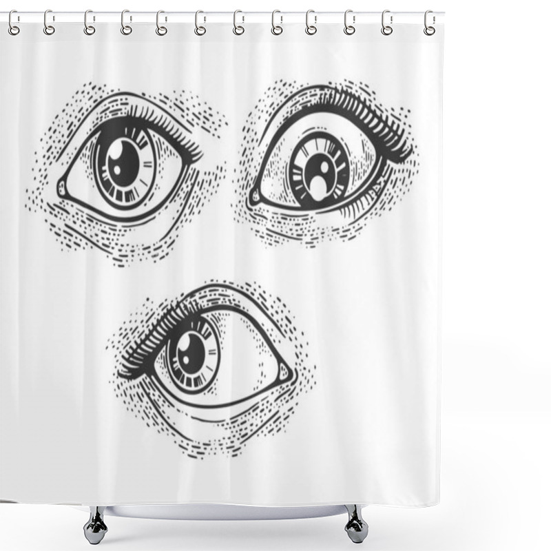 Personality  Woman Eyes Set Sketch Engraving Vector Illustration. T-shirt Apparel Print Design. Scratch Board Imitation. Black And White Hand Drawn Image. Shower Curtains