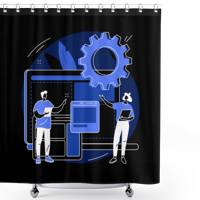 Personality  Website Development Abstract Concept Vector Illustration. Webpage Programming, Software Deployment Business, Website Layout, Front End Development, Back End, Web Design Company Dark Mode Metaphor. Shower Curtains