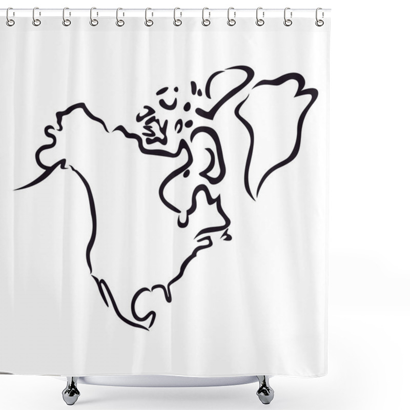 Personality  Black Abstract Outline Of North America Map Shower Curtains