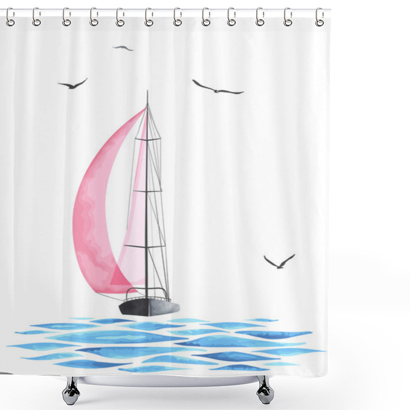 Personality  Boat With Sails And Seagulls  Shower Curtains