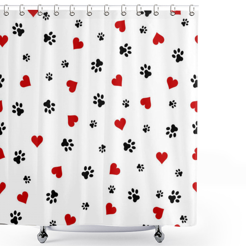 Personality  Seamless Vector Pattern With Hearts And Cat Footprint Shower Curtains