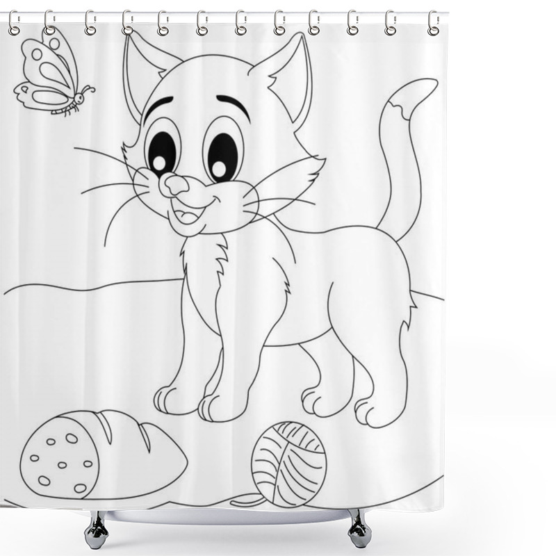 Personality  Black And White Illustration Of Little Kitty Shower Curtains