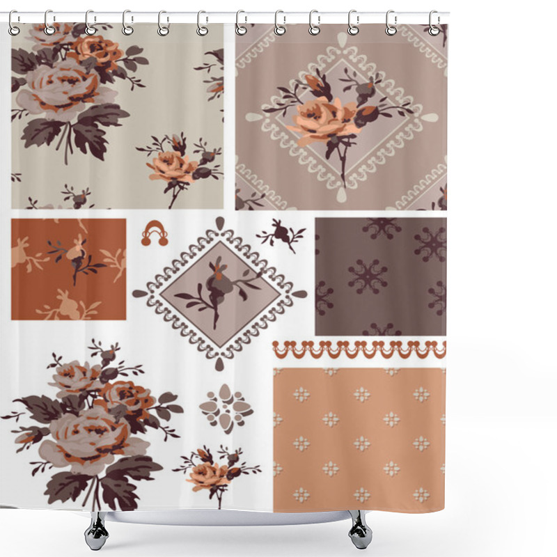 Personality  1940s Vector Seamless Floral Patterns And Icons. Shower Curtains